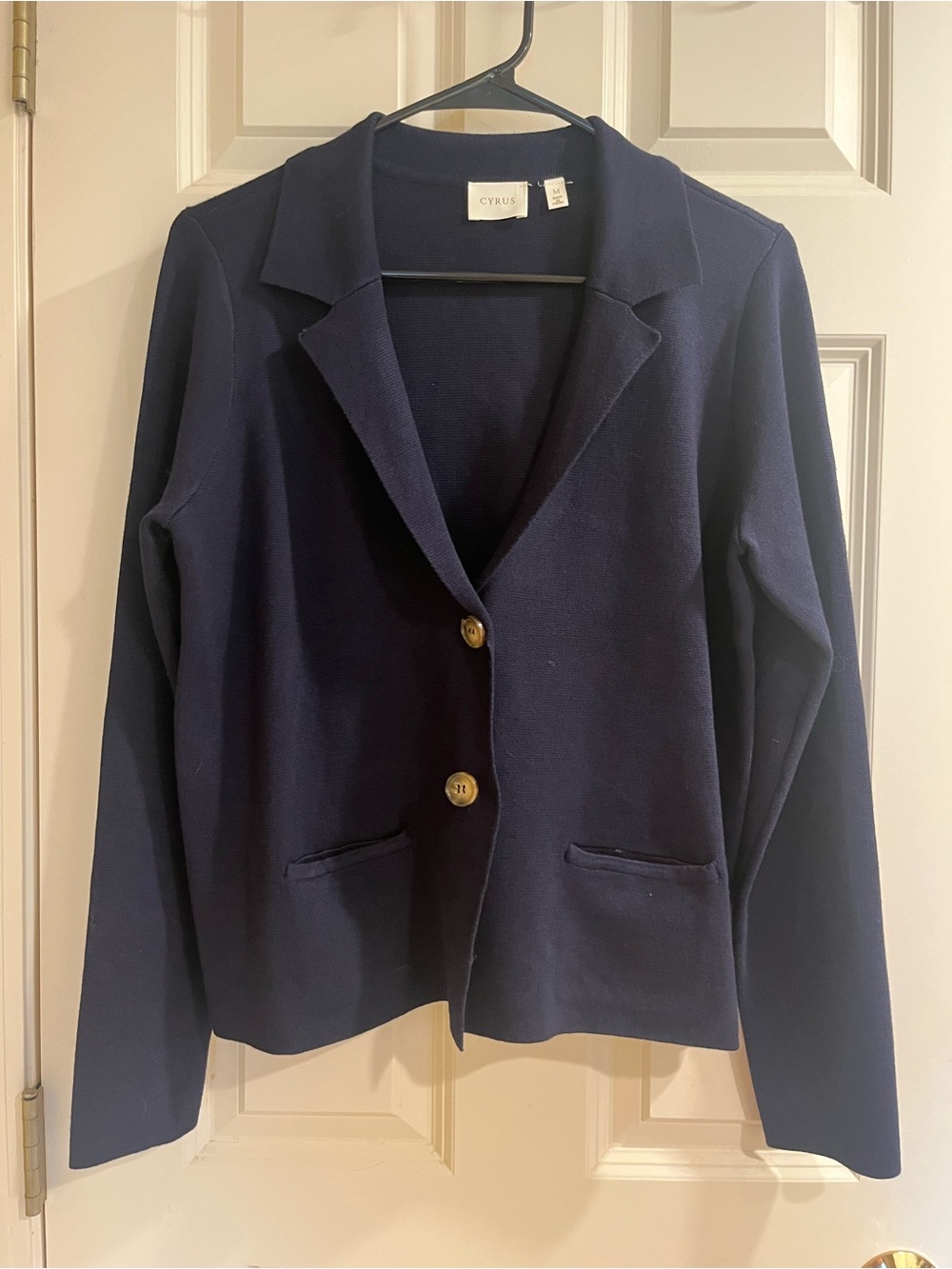 Cyrus Navy Knit Blazer with Gold Buttons